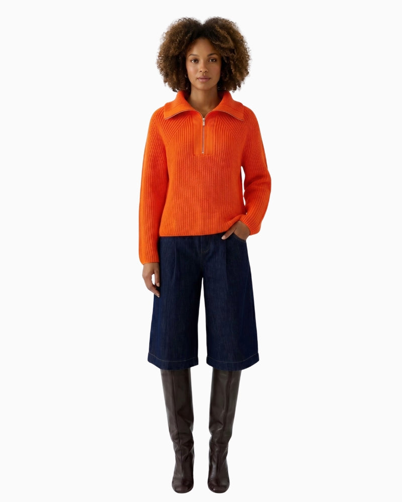 Oui Half Zip Jumper in Orange Troyer collar detail
