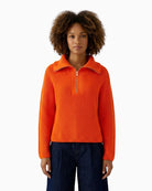 Oui Half Zip Jumper in Orange front view
