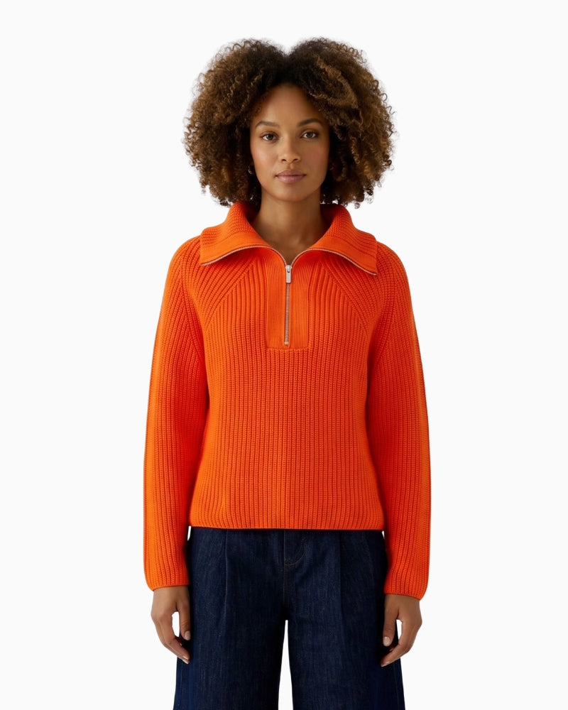 Oui Half Zip Jumper in Orange front view
