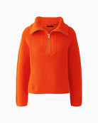 Oui Half Zip Jumper in Orange half zip detail