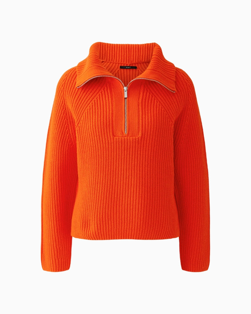 Oui Half Zip Jumper in Orange half zip detail