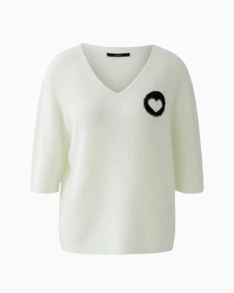 Oui Heart Motif Knit Jumper in off white front view