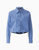 Oui Hemd Shirt in Blue Stripe fabric detail