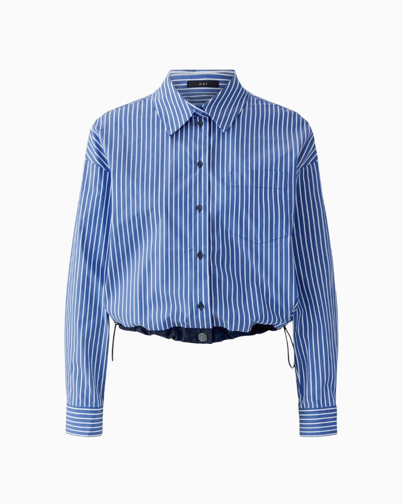 Oui Hemd Shirt in Blue Stripe fabric detail
