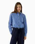 Oui Hemd Shirt in Blue Stripe front view