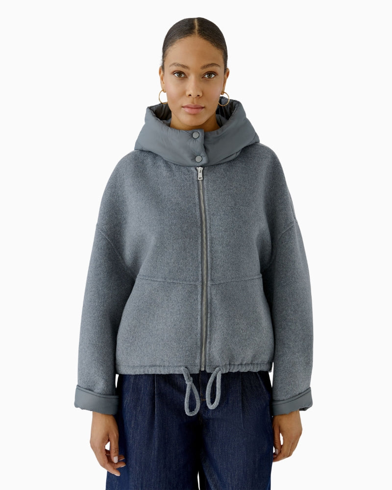Oui Hooded Jacket in Grey front view