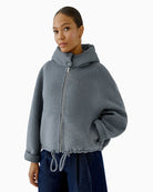 Oui Hooded Jacket in Grey front zipper detail