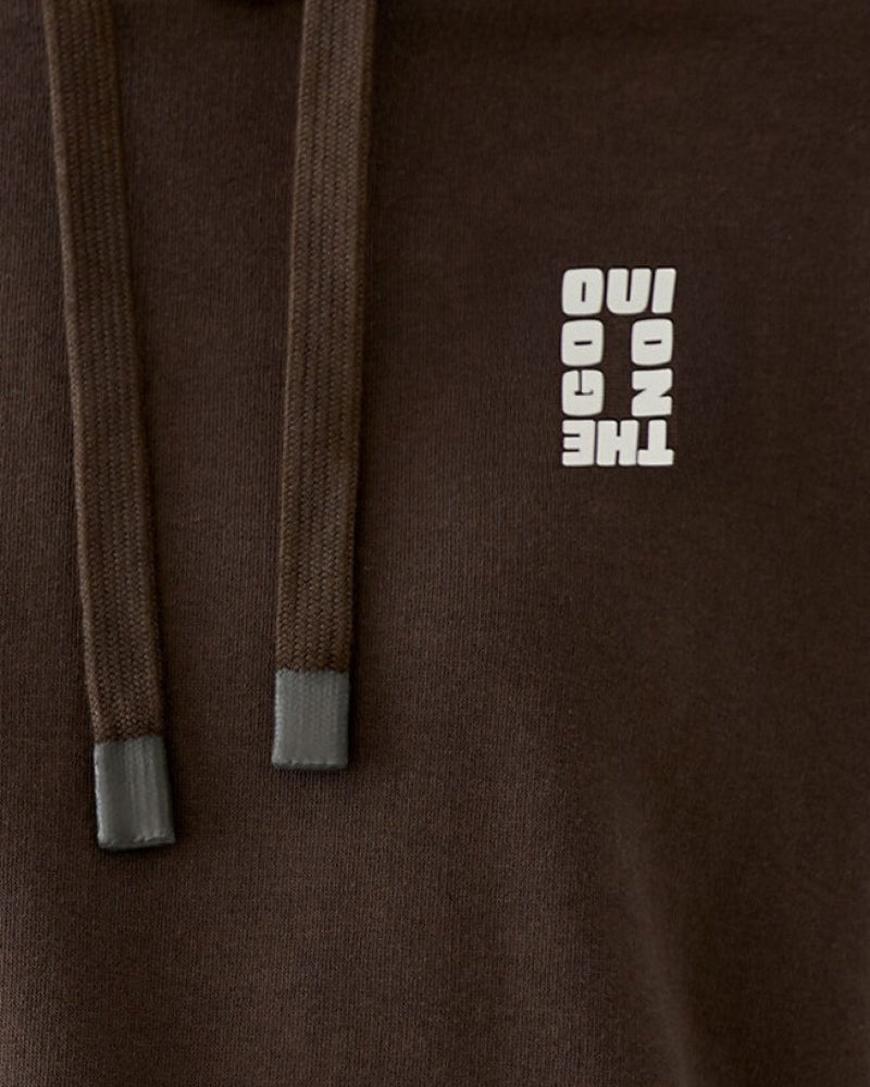 Oui Hoodie in Brown logo detail