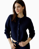 Oui Ilaya Cardigan in Dark Blue button detail