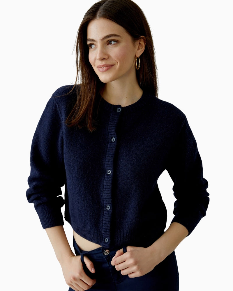 Oui Ilaya Cardigan in Dark Blue button detail