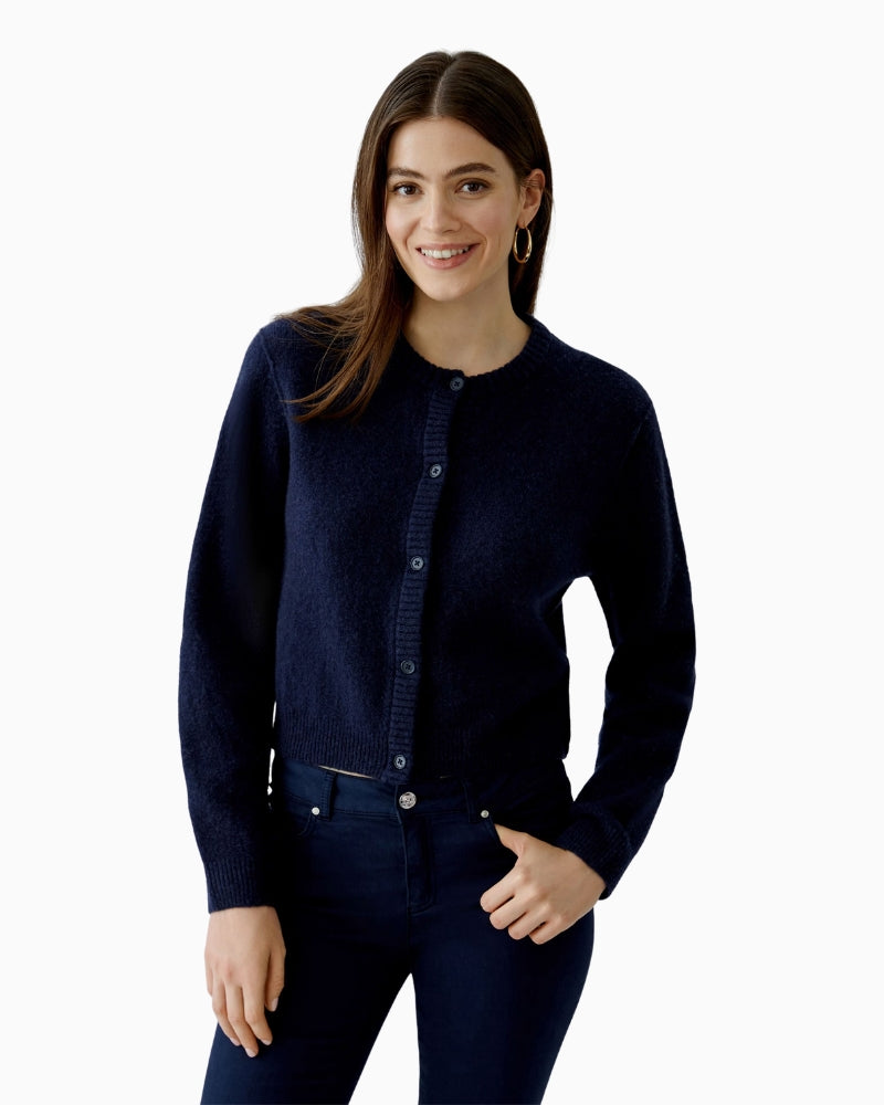 Oui Ilaya Cardigan in Dark Blue front view