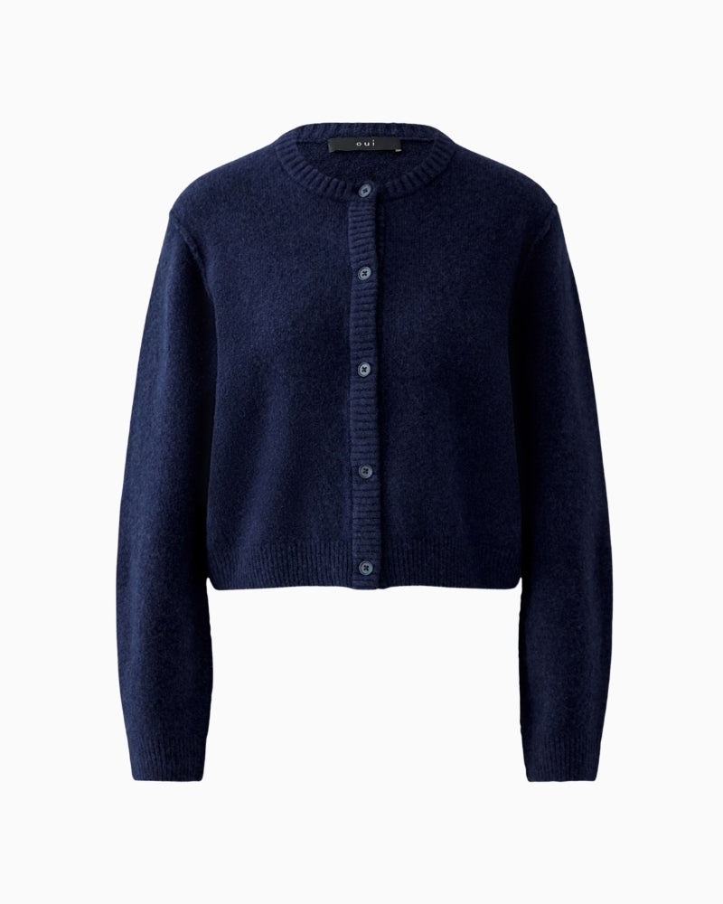Oui Ilaya Cardigan in Dark Blue knit texture detail