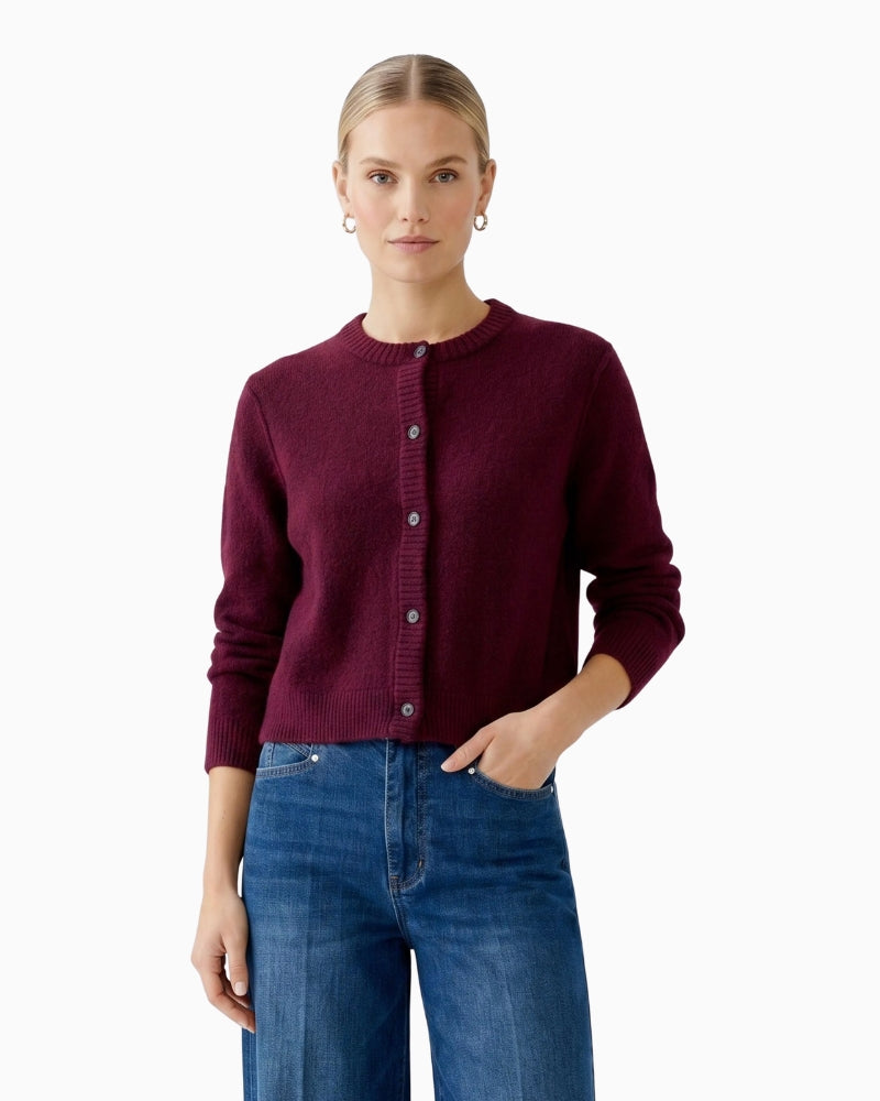 Oui Ilaya Cardigan in berry front view
