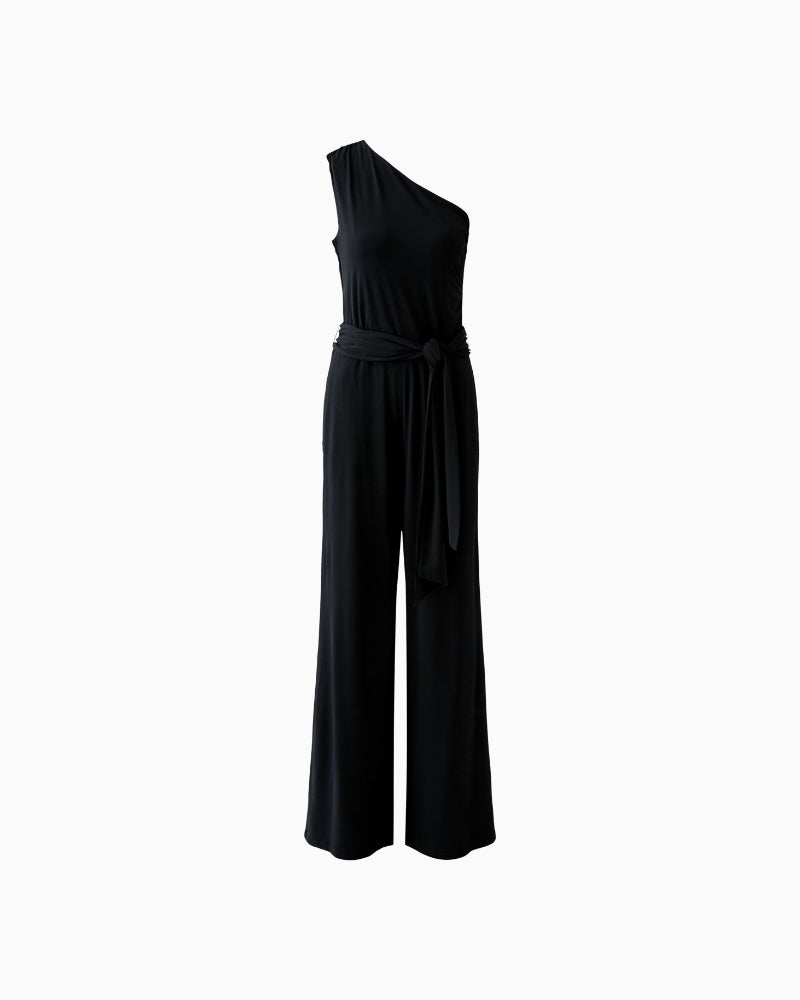 Oui Jumpsuit in black one-shoulder detail