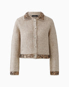 Oui Knit Cardigan in Light Beige front view