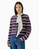 Oui Knit Jacket Cardigan in Violet front view
