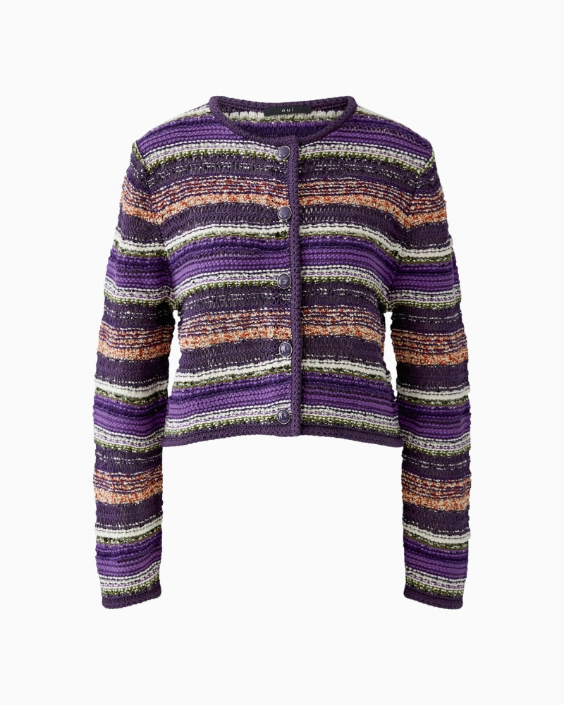 Oui Knit Jacket Cardigan in Violet knit fabric detail