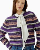 Oui Knit Jacket Cardigan in Violet knit texture detail