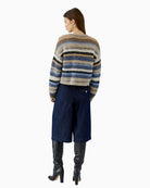 Oui Knit Sweater in Beige/Blue back view