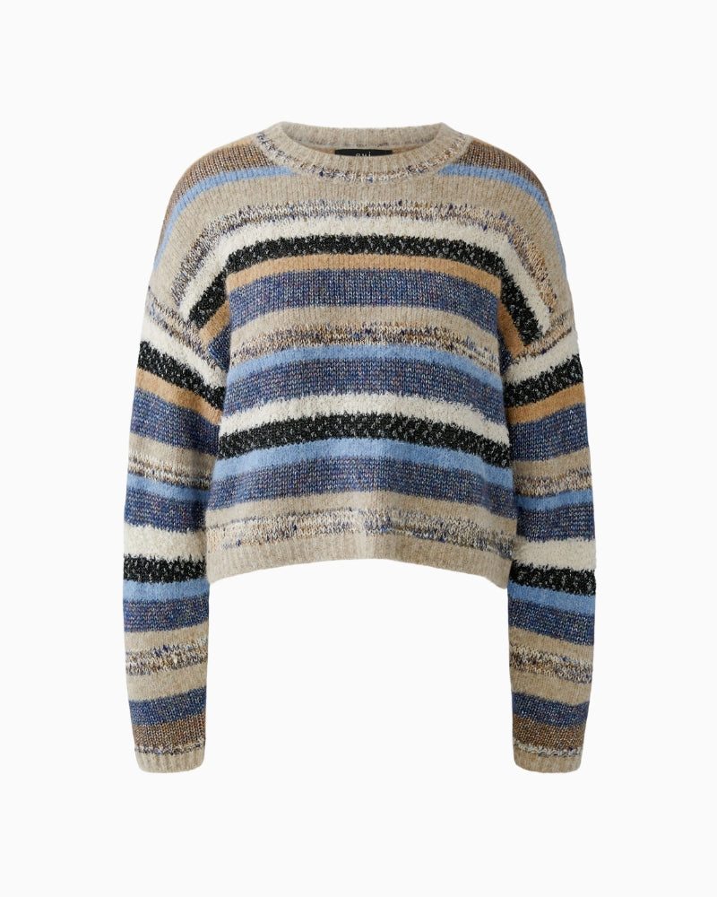 Oui Knit Sweater in Beige/Blue fabric detail