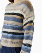 Oui Knit Sweater in Beige/Blue side view
