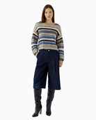 Oui Knit Sweater in Beige/Blue styled view