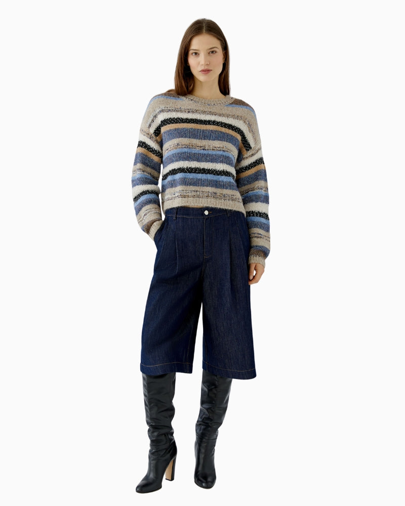 Oui Knit Sweater in Beige/Blue styled view