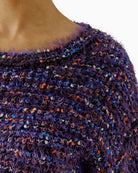 Oui Knit Sweater in Black/Violet neckline detail