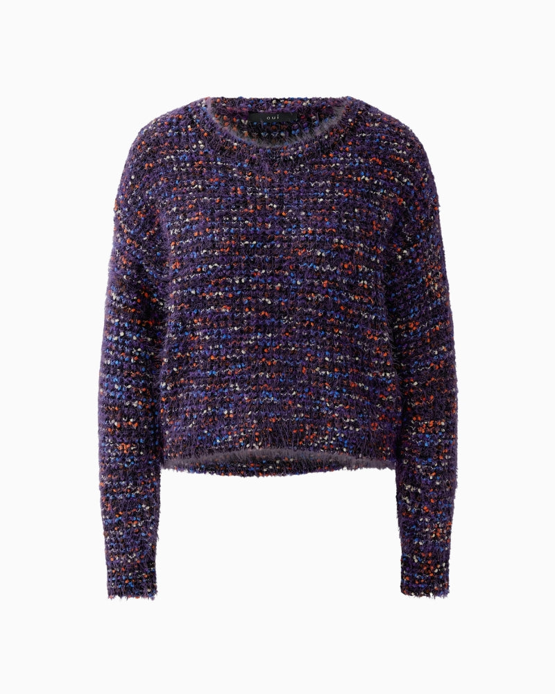 Oui Knit Sweater in Black/Violet textured knit detail