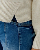 Oui Knit Sweater in Light Beige hem vent detail