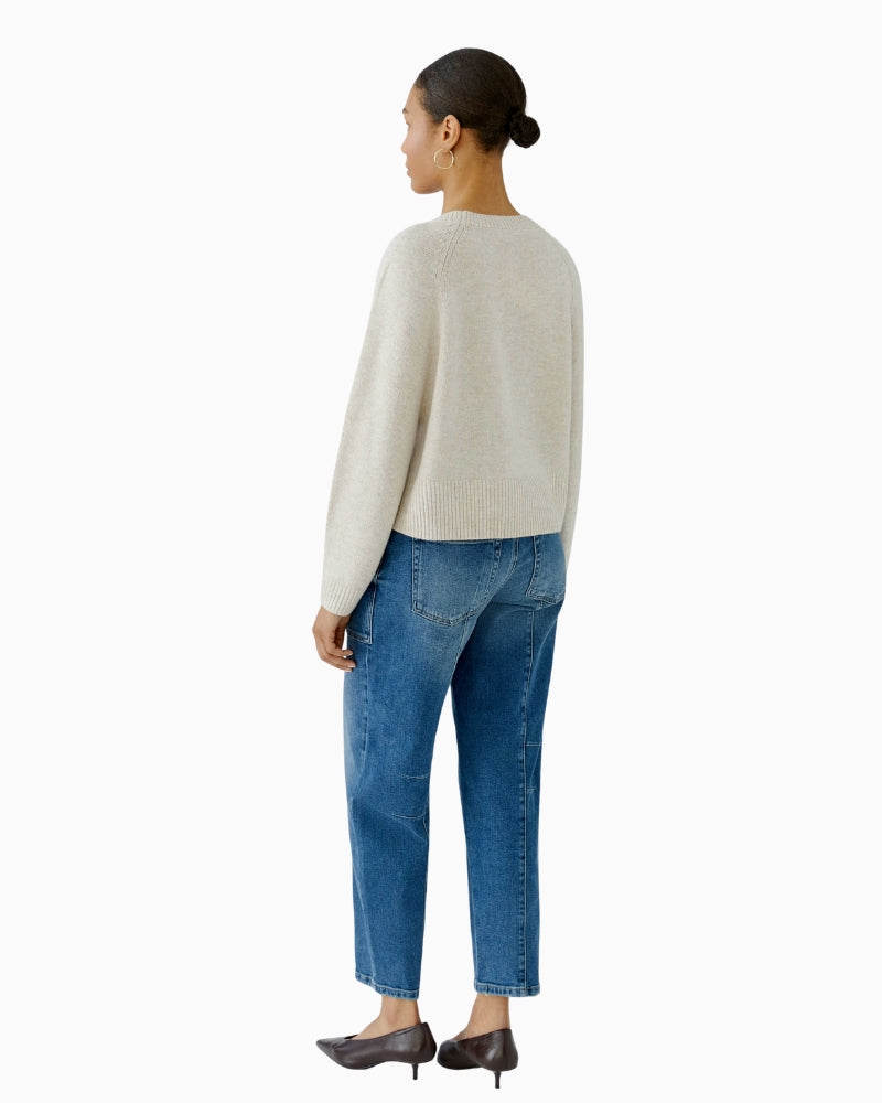 Oui Knit Sweater in Light Beige in soft wool back view