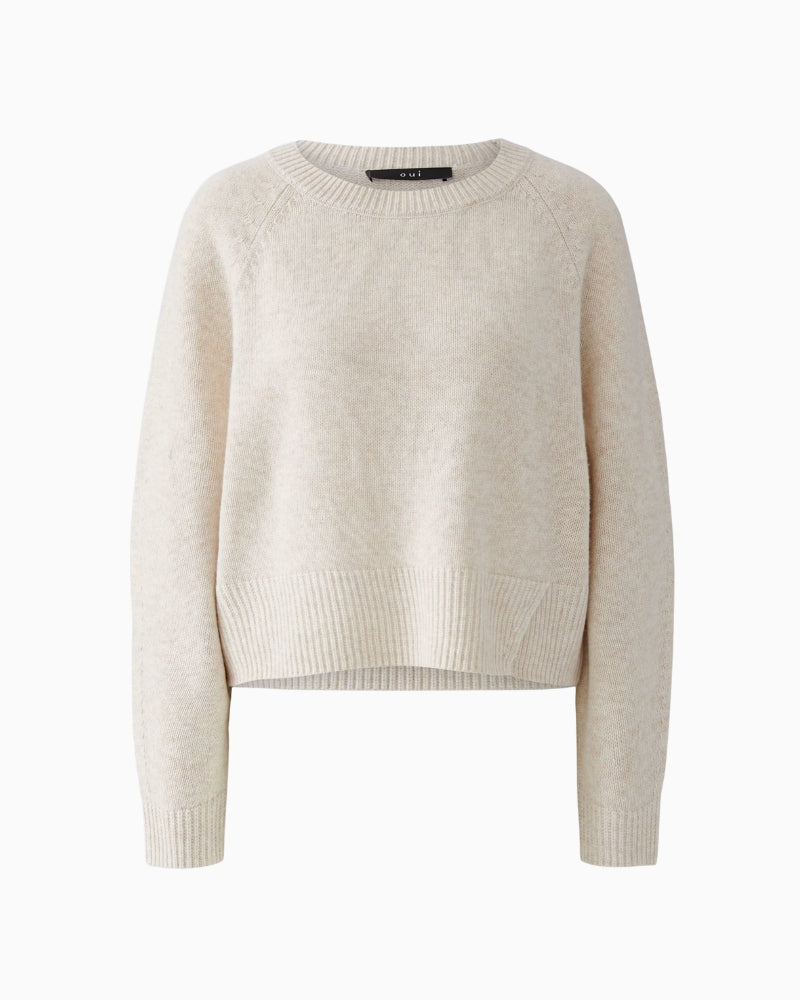 Oui Knit Sweater in Light Beige in soft wool fabric detail