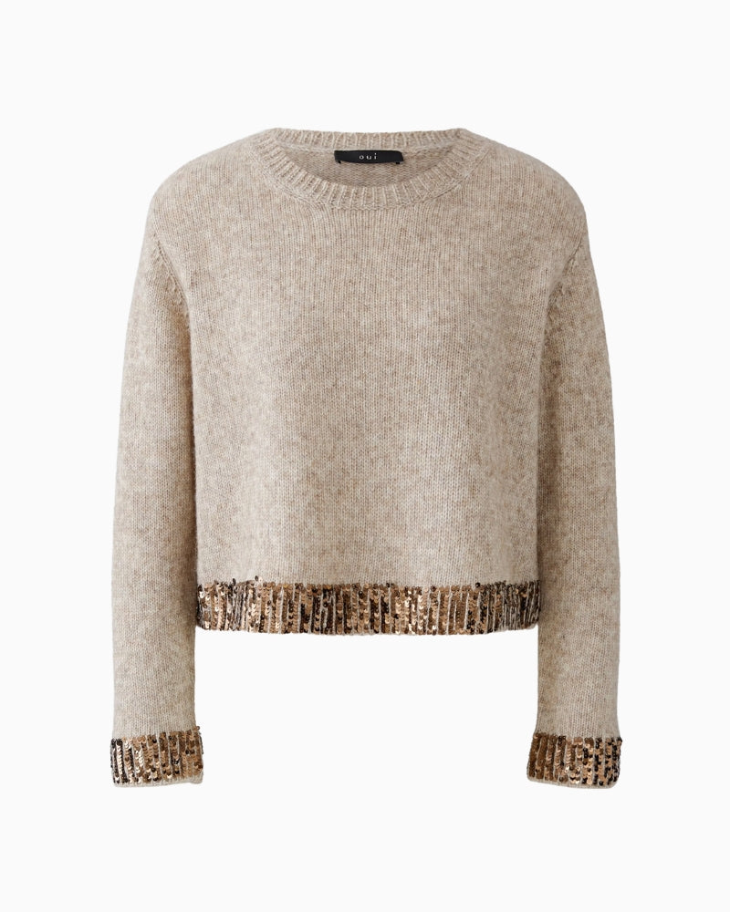 Oui Knit Sweater in Light Beige mélange knit detail