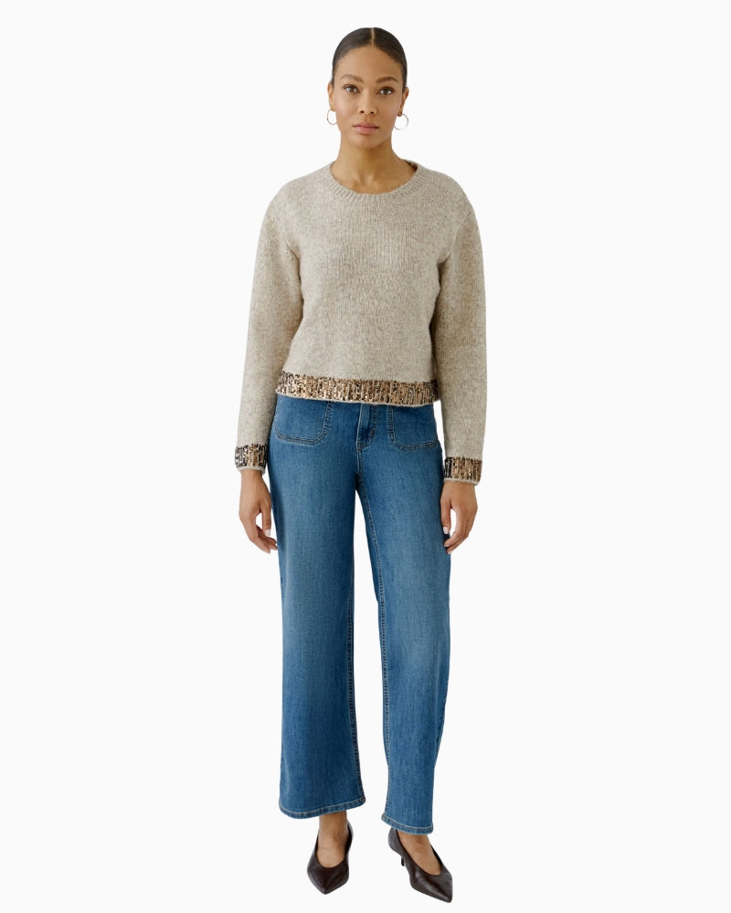 Oui Knit Sweater in Light Beige styled view
