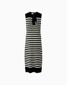 Oui Knitted Midi Dress in Black Stripe bow back detail
