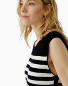 Oui Knitted Midi Dress in Black Stripe knit texture detail