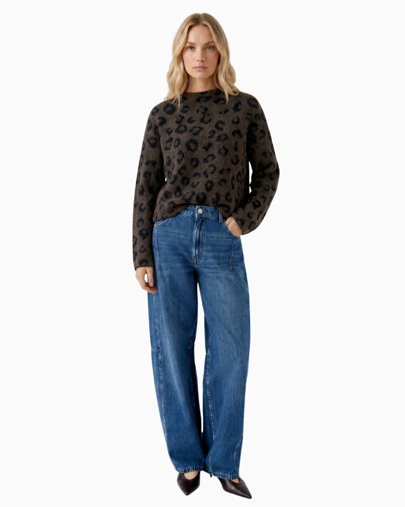 Oui Knitted Sweater in Dark Brown styled view