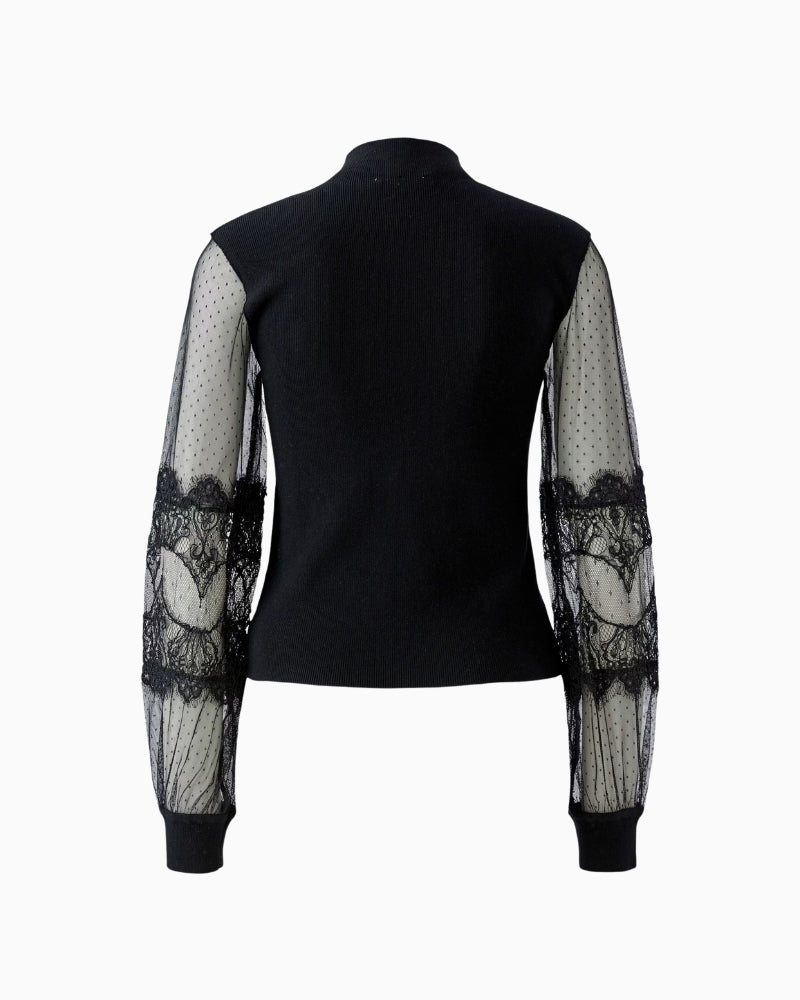 Oui Lace Sleeve Jumper in Black back detail