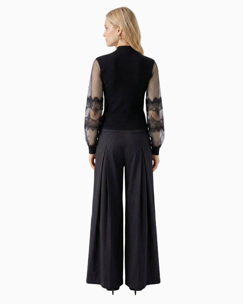 Oui Lace Sleeve Jumper in Black back view