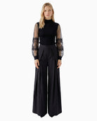 Oui Lace Sleeve Jumper in Black front view