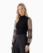 Oui Lace Sleeve Jumper in Black side view