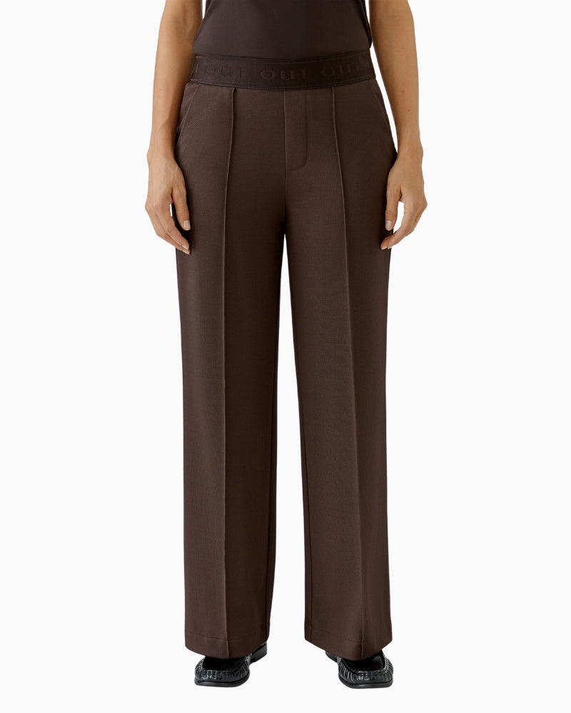 Oui Lacy Trousers in Chocolate Torte brown front view