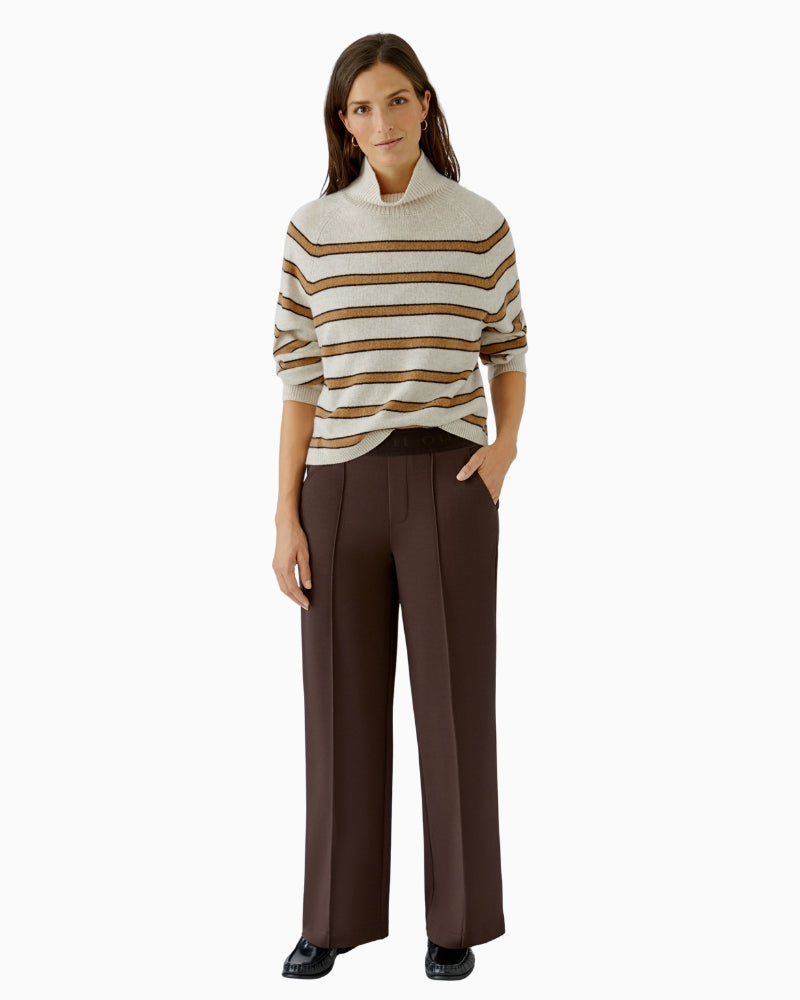 Oui Lacy Trousers in Chocolate Torte brown styled view