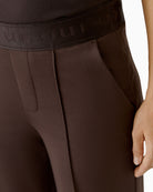 Oui Lacy Trousers in Chocolate Torte brown waist detail