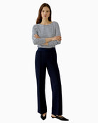 Oui Lacy Trousers in navy styled with striped top