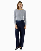 Oui Lacy Trousers in navy styled with white shirt