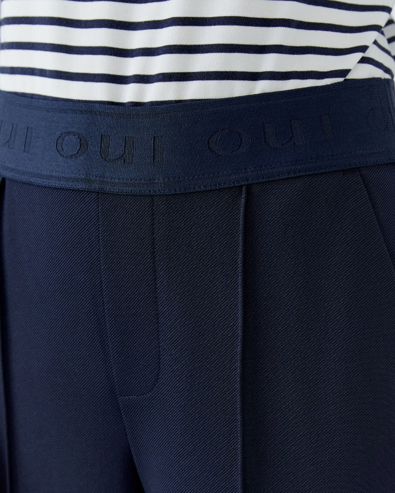 Oui Lacy Trousers in navy waistband detail