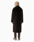 Oui Leopard Faux Fur Coat in dark brown leopard back view