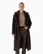 Oui Leopard Faux Fur Coat in dark brown leopard front view