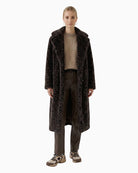 Oui Leopard Faux Fur Coat in dark brown leopard full-length styled view
